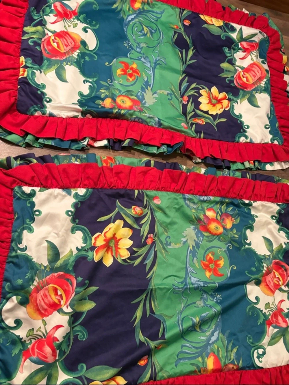 Custom Pair King Pillow Shams Italian Villa Floral Ruffle Maximalist Vintage New